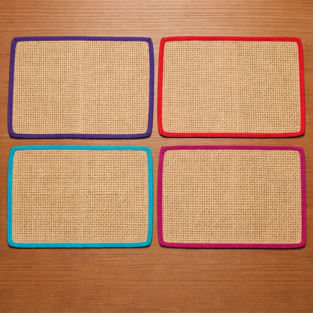 Pier 1 Imports Jute Placemats – Set of 4 – 14” x 20” – Colorful Cotton Trim NWT